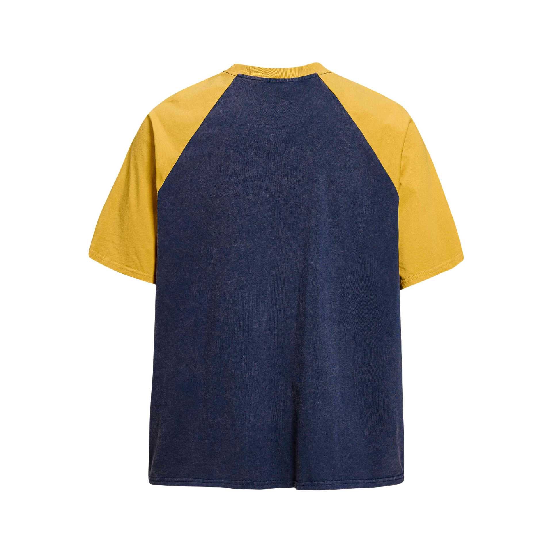 Star Sticker Embroidered Short Sleeve Shirt Navy Blue Cotton