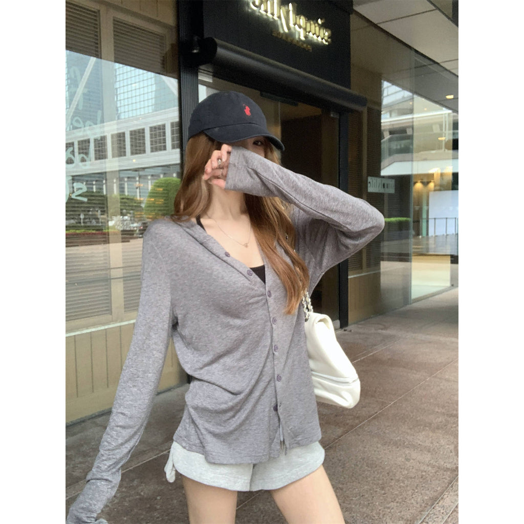 Lightweight Hooded Sun Protection Cardigan For Women White Loose Fit