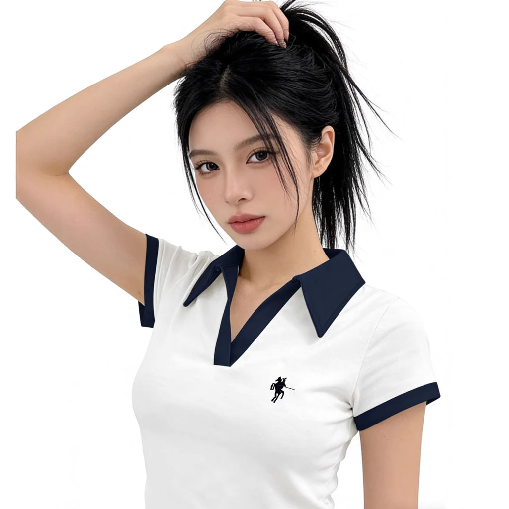 Women's V Neck Short Sleeve T Shirt Polyester White Size S To XL