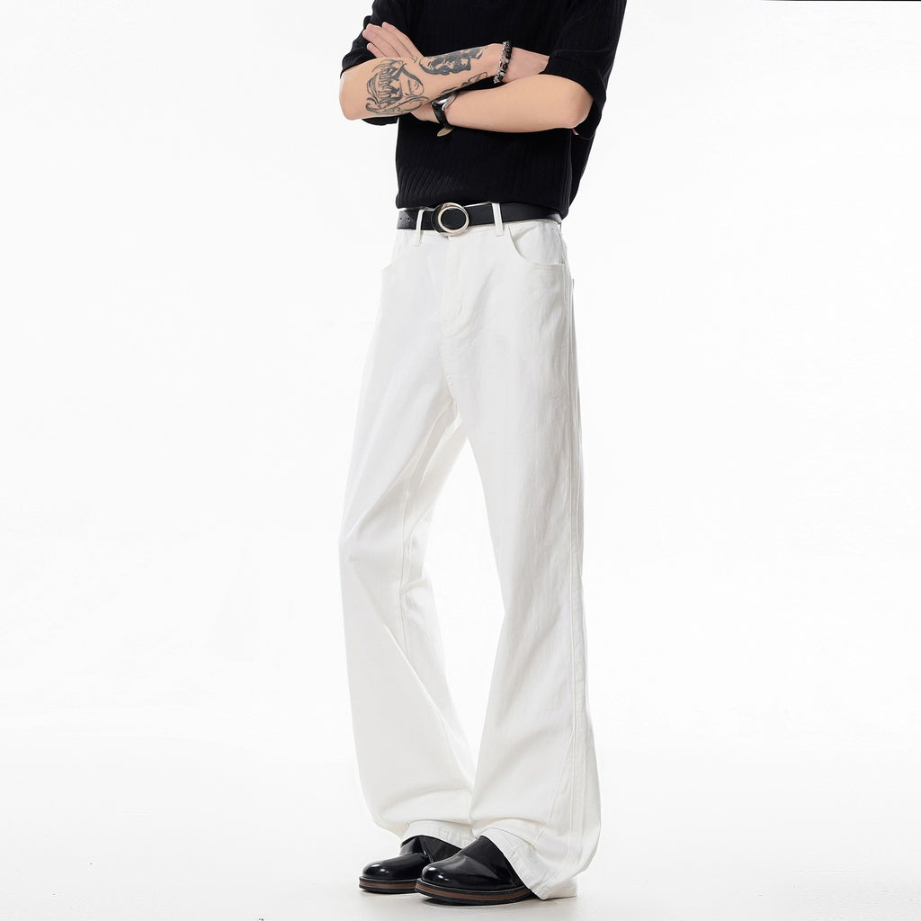 Slim Fit Straight Leg Denim Jeans For Men Washed Cotton Zipper Fly