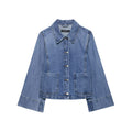 Blue Street Short Denim Jacket For Summer With Flip Collar