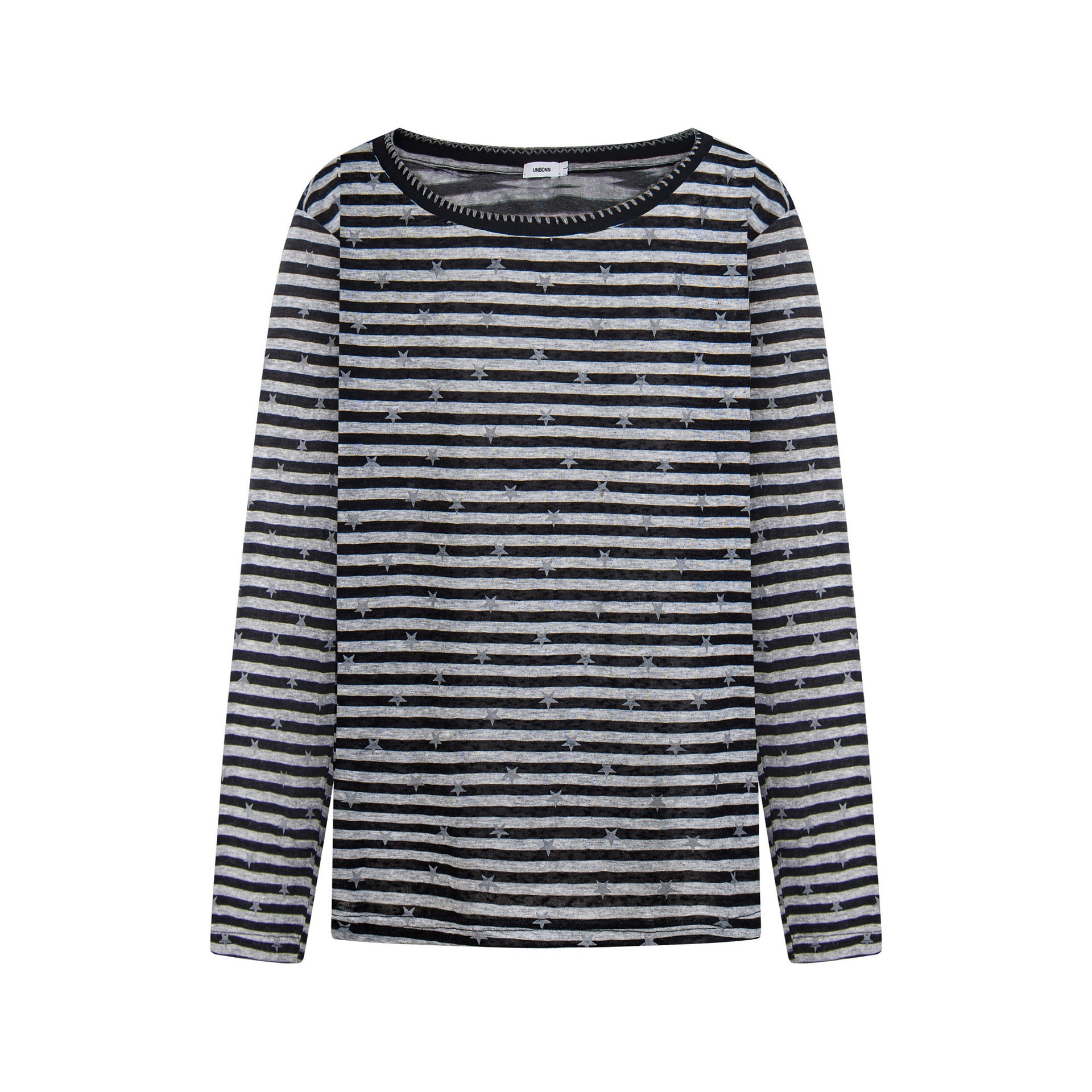 Color Blocked Stripe Long Sleeve Top Cotton Lyocell Blend Anime Cartoon Pattern