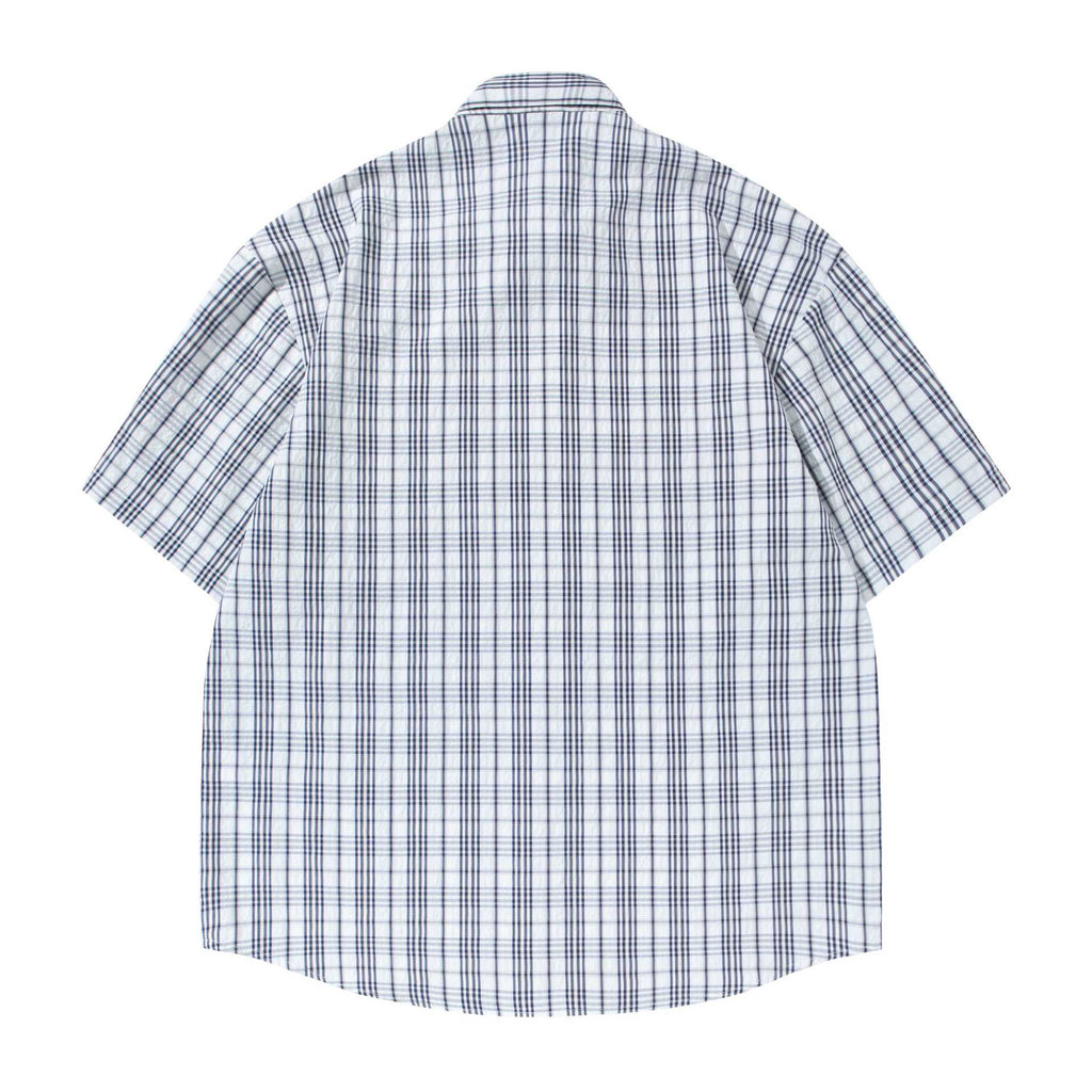 Texture Plaid Shirt T Shirt Casual Short Sleeve Apricot Blue Turn Down Collar