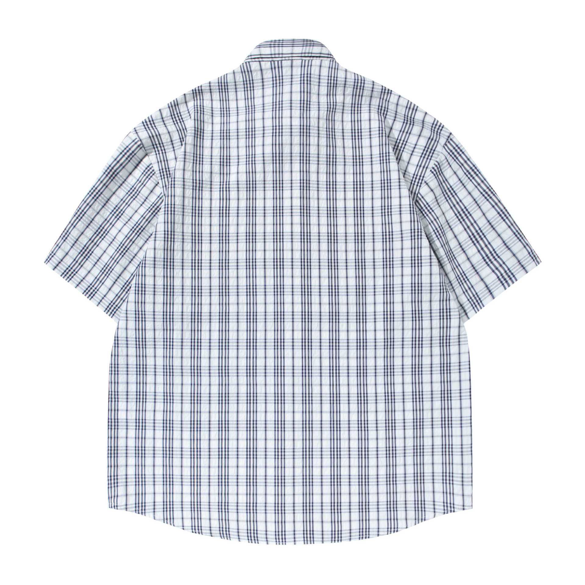 Texture Plaid Shirt T Shirt Casual Short Sleeve Apricot Blue Turn Down Collar