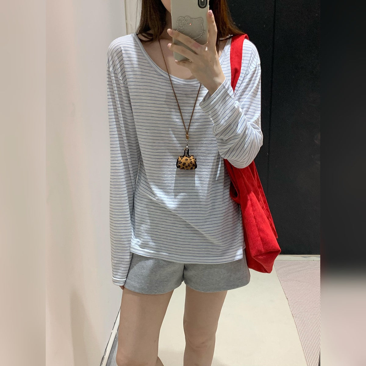Blue Striped Sun Protection Shirt for Women with Asymmetrical Neck