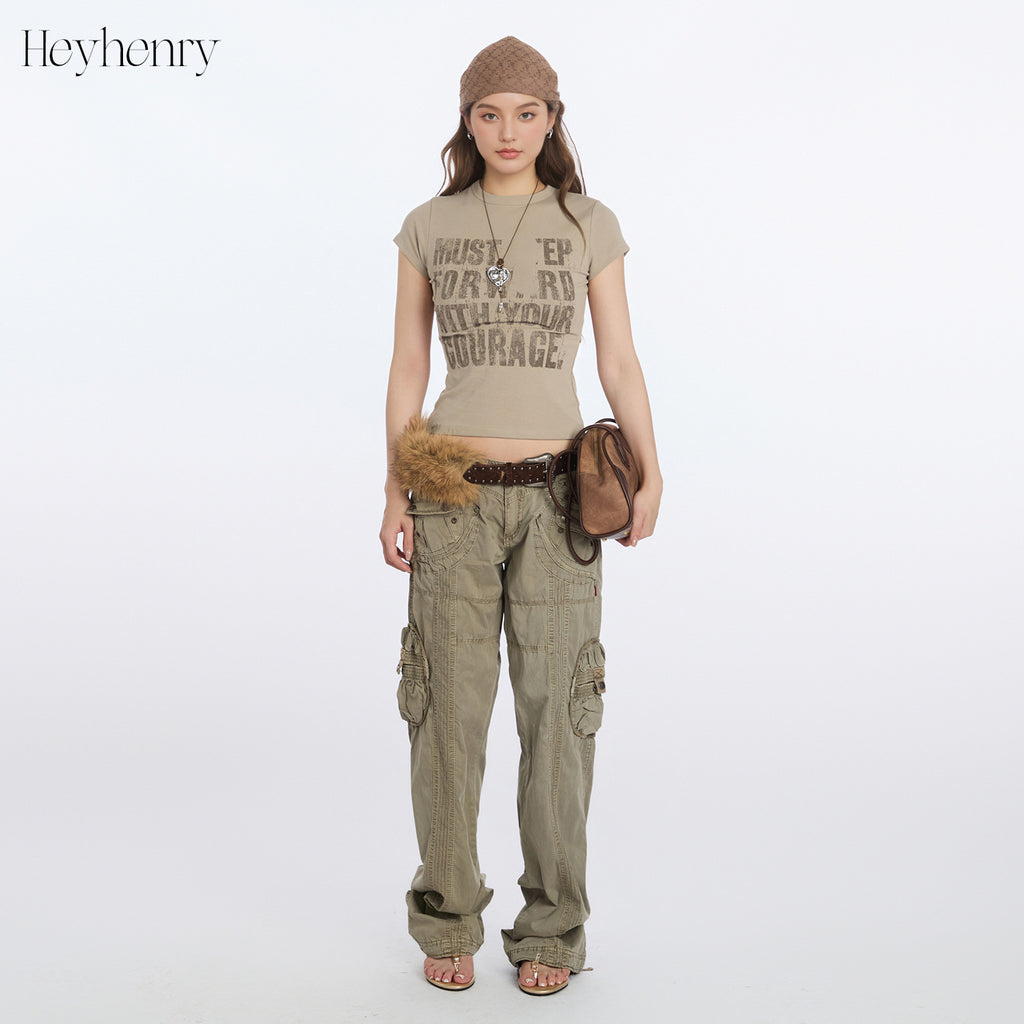 Women Letter Print Crew Neck Cotton Short Sleeve T Shirt