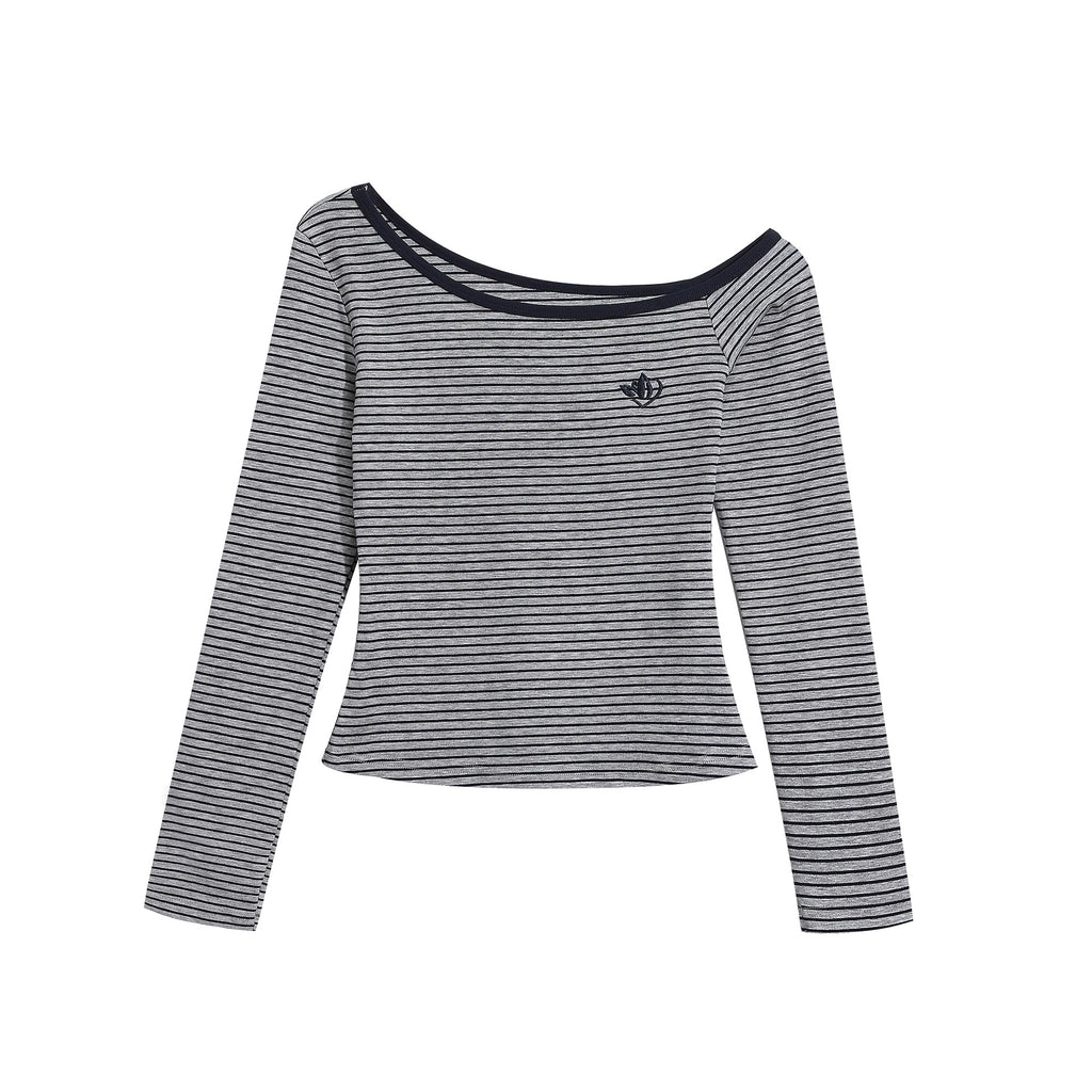 Color Block Cotton Shoulder Top With Trim Unisex Fitted Short Crop Tee