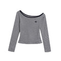 Color Block Cotton Shoulder Top With Trim Unisex Fitted Short Crop Tee
