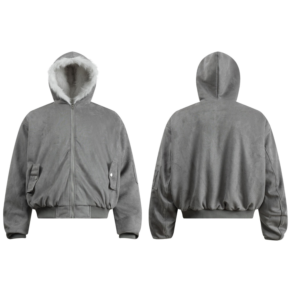 Grey Street Style Hooded Loose Fit Jacket For Youth Autumn Wear