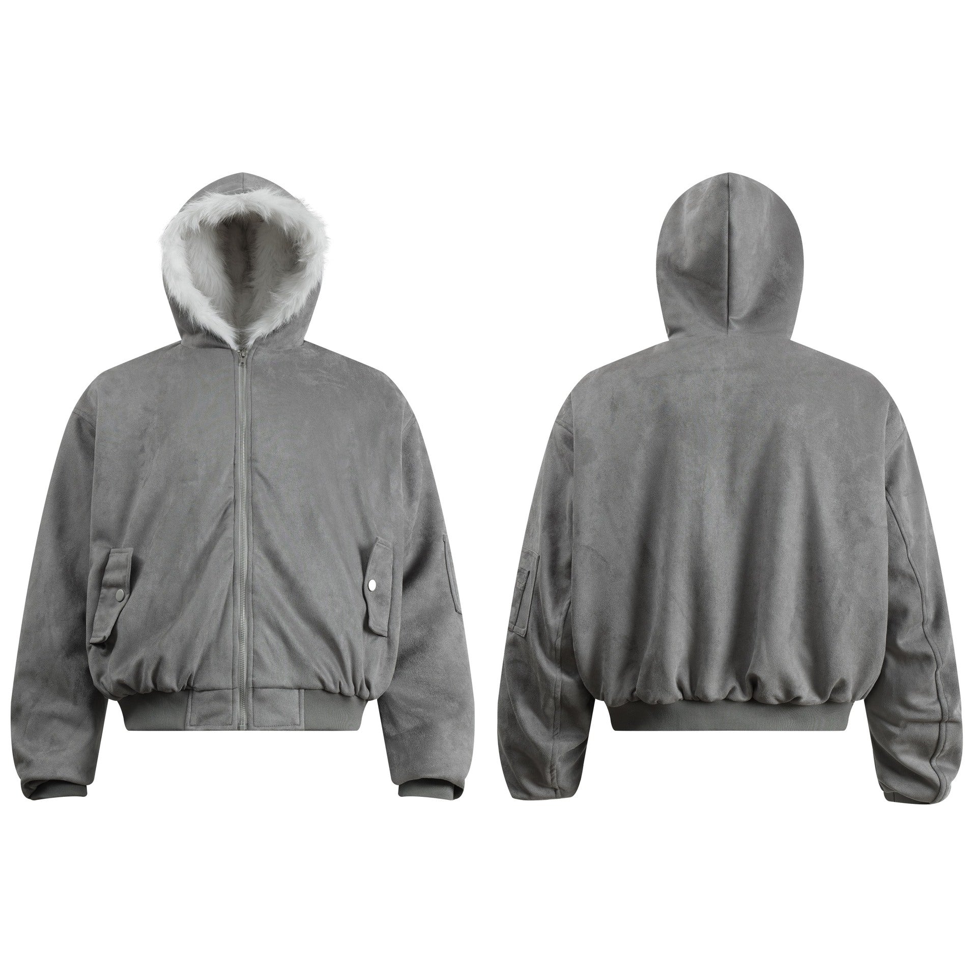 Grey Street Style Hooded Loose Fit Jacket For Youth Autumn Wear