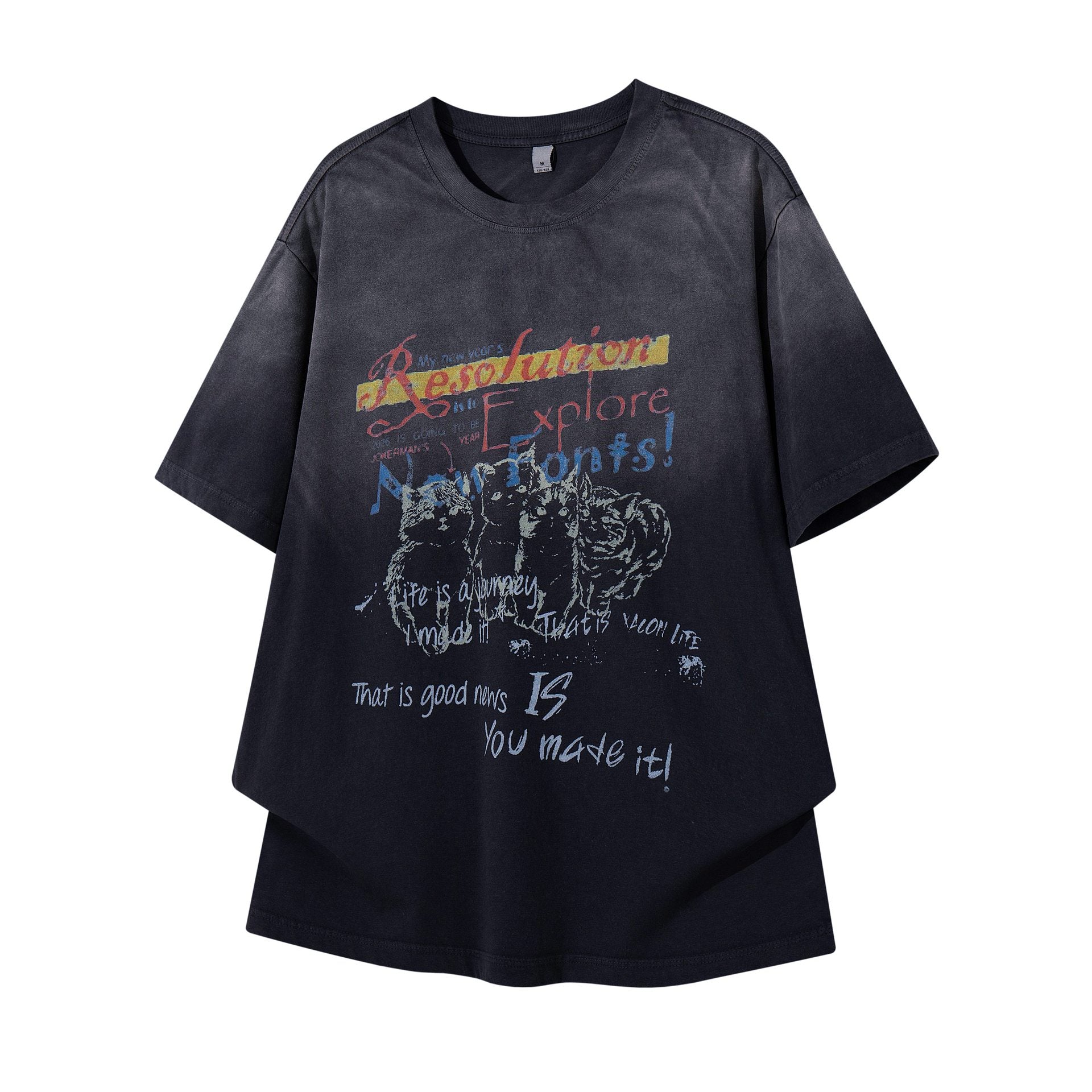 Vintage Cat Print Short Sleeve Tee For Men Floral Cotton Blend Casual