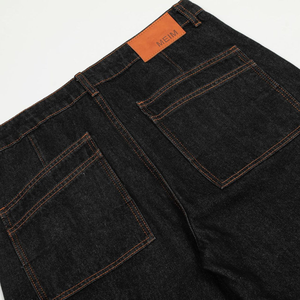 Black Denim Tapered Long Pants For Men With Unique Street Style