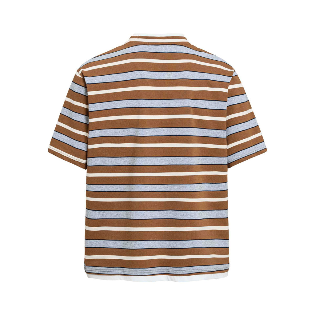 Brown Floral Embroidered Round Neck Short Sleeve Shirt