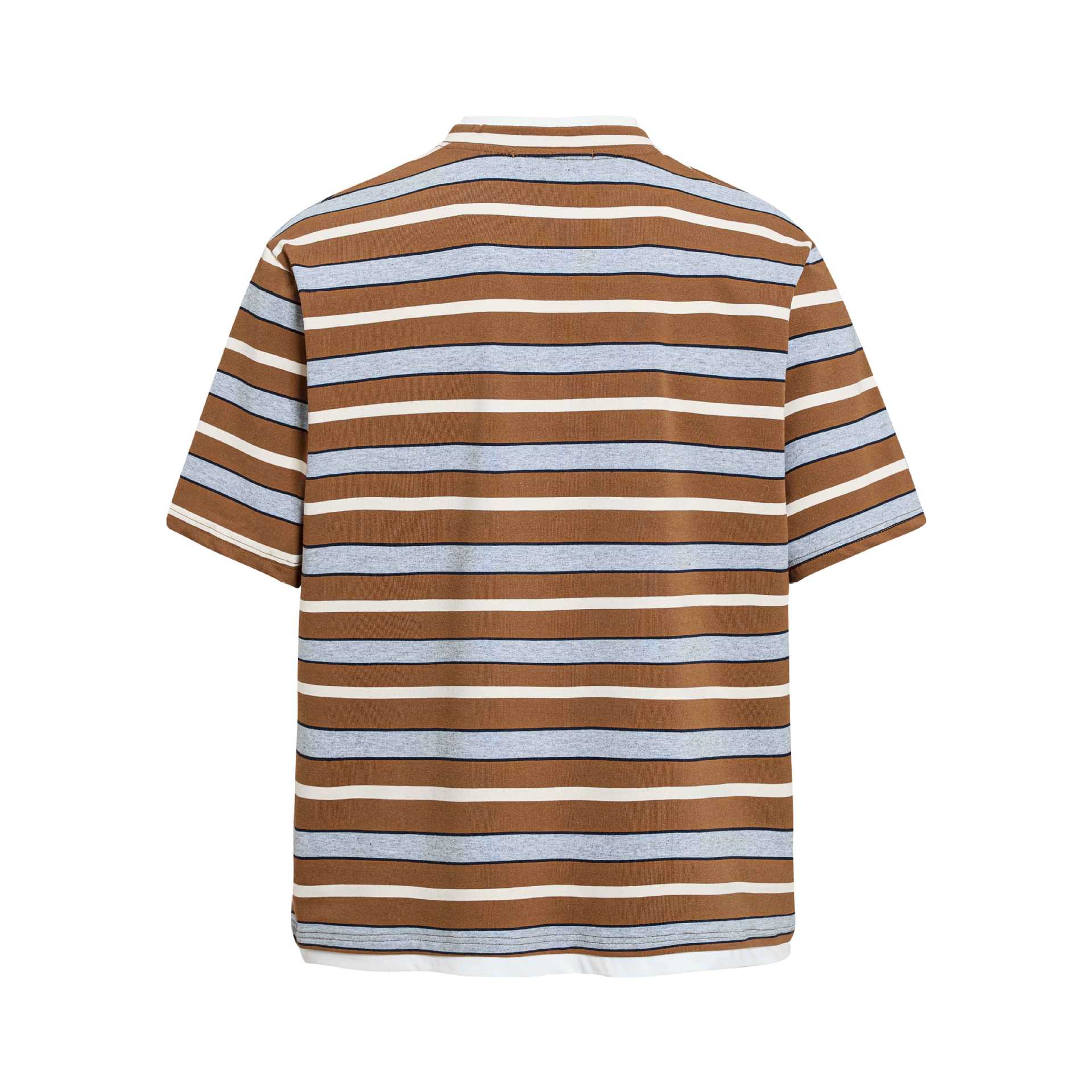 Brown Floral Embroidered Round Neck Short Sleeve Shirt