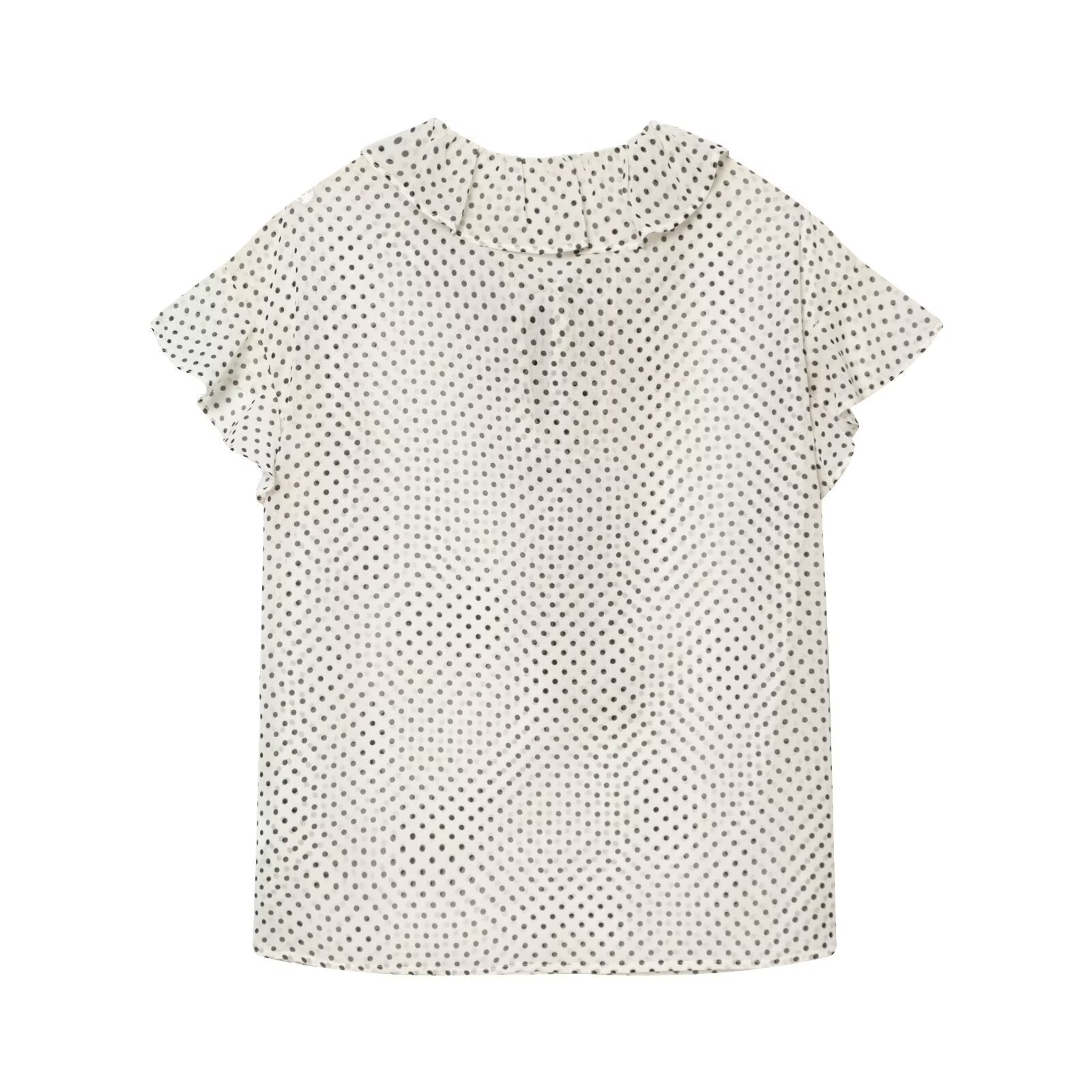Polka Dot Bow Embellished Lace Collar Sleeveless Shirt for Women