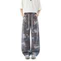 Lyocell Ice Silk Jeans With Patterned Drawstring Waist Straight Leg Loose Fit