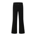 Street Style Black Cotton Flared Denim Trousers With Mid Waist Zip Fly