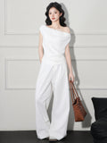 One Shoulder Sleeveless T Shirt for Women Slim Fit Casual Top White