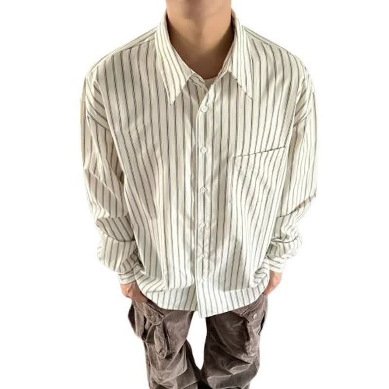Men's White Long Sleeve Shirt For Daily Wear Polyester Loose Fit