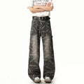 Men's Straight Leg Denim Pants With Retro Print Loose Fit