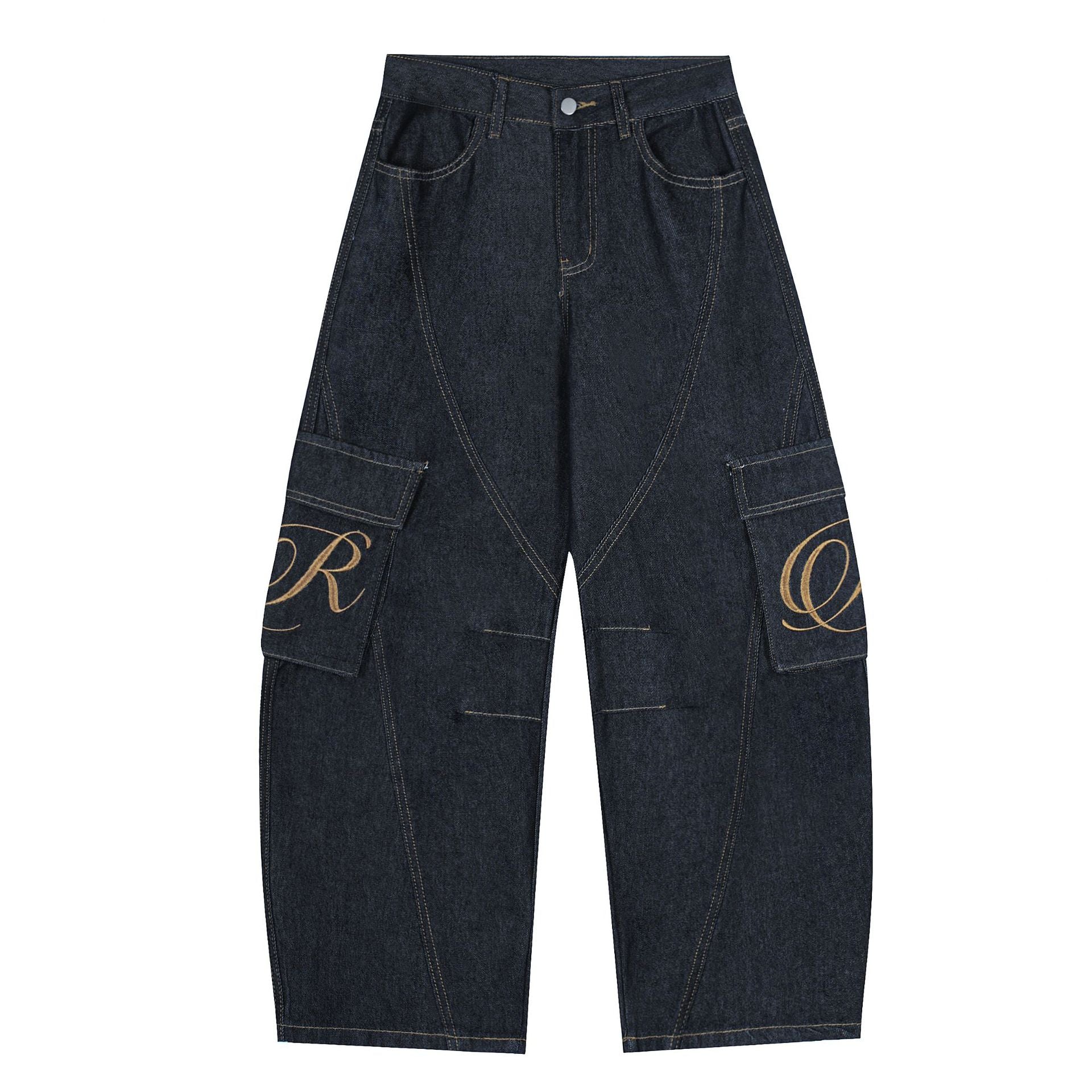 Street Style Denim Workwear Long Pants in Blue for Autumn