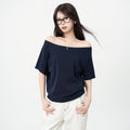 One Shoulder Asymmetrical Patchwork Top Cotton Short Sleeve Relaxed Fit