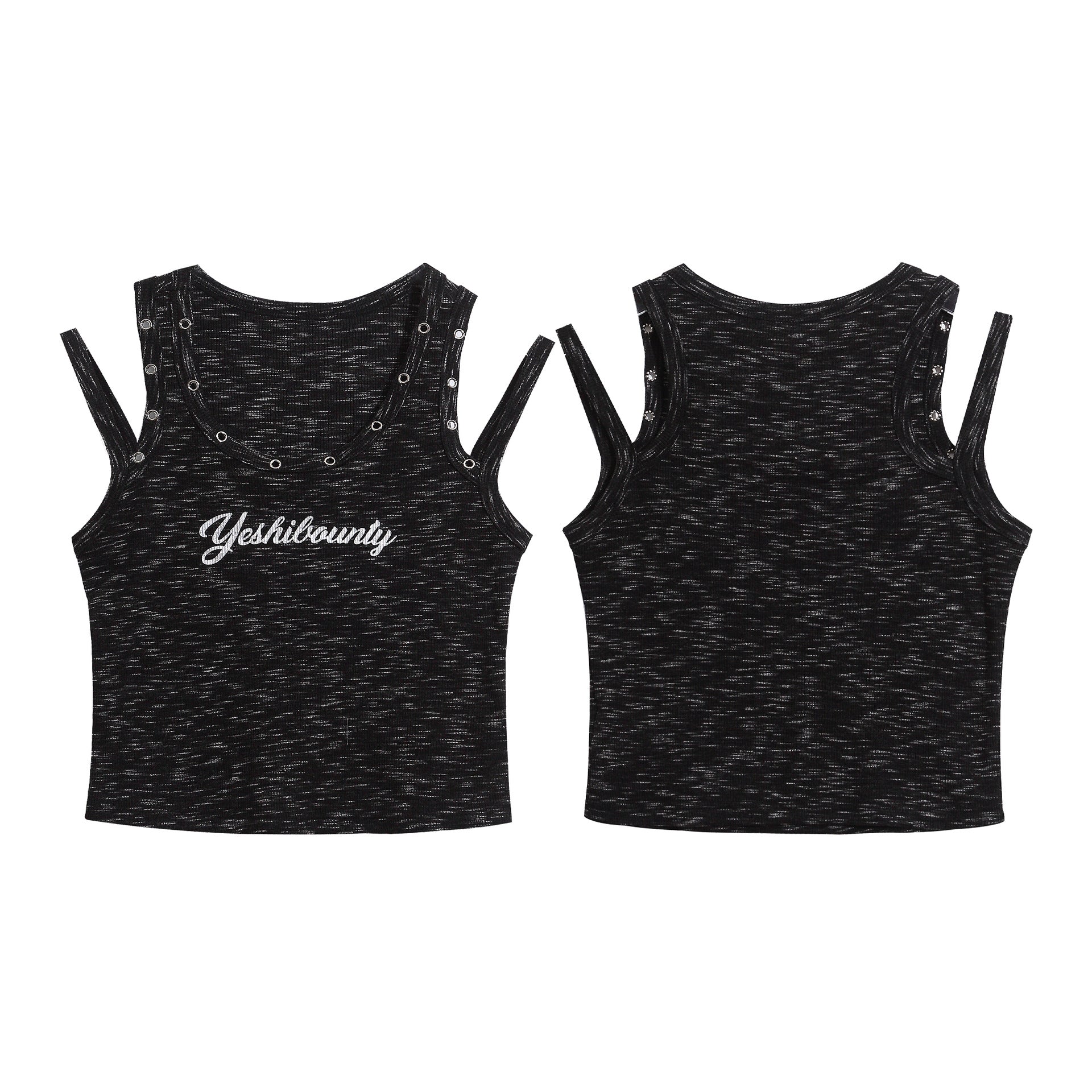 Edgy Hollow Rivet Vest Letter Embroidery Cropped Sleeveless Top