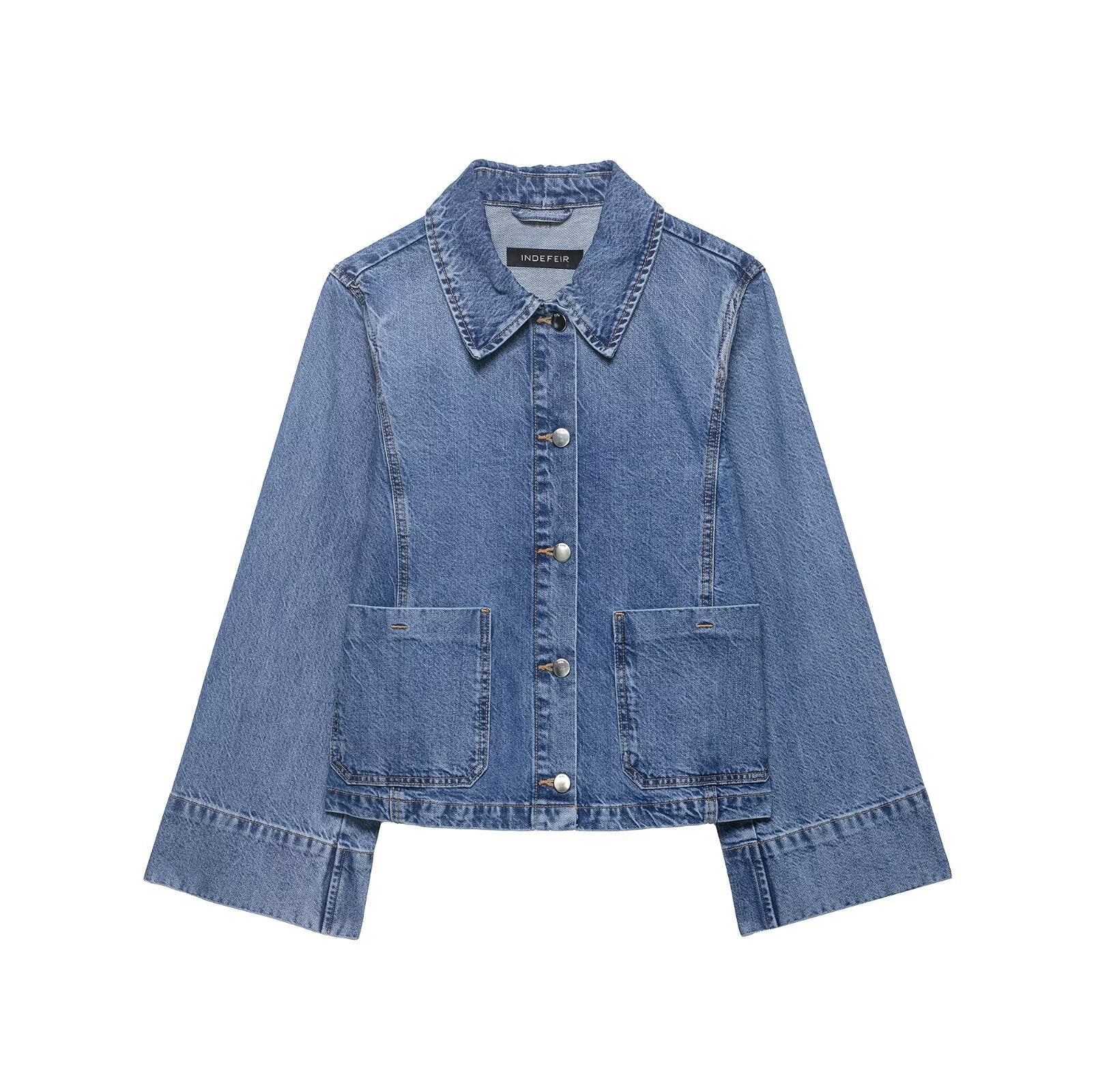 Blue Street Short Denim Jacket For Summer With Flip Collar