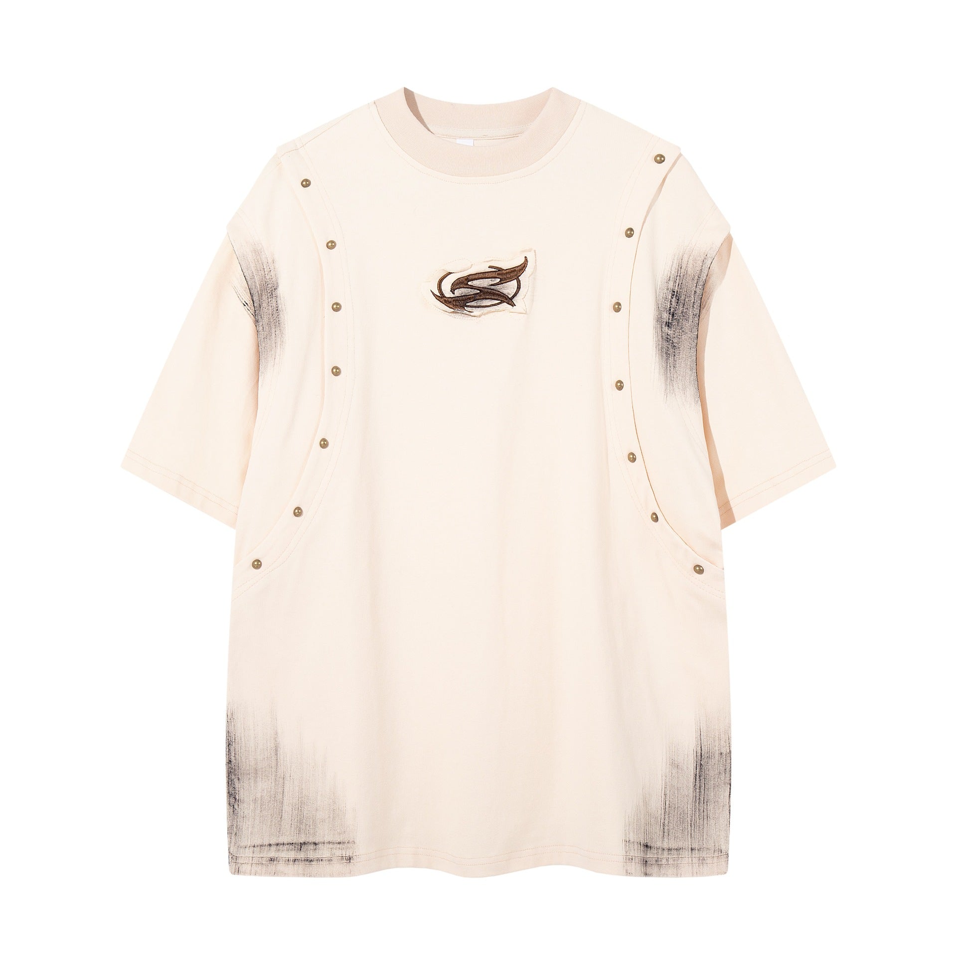 Vintage Floral Gradient Print Short Sleeve Cotton Blend T Shirt For Men