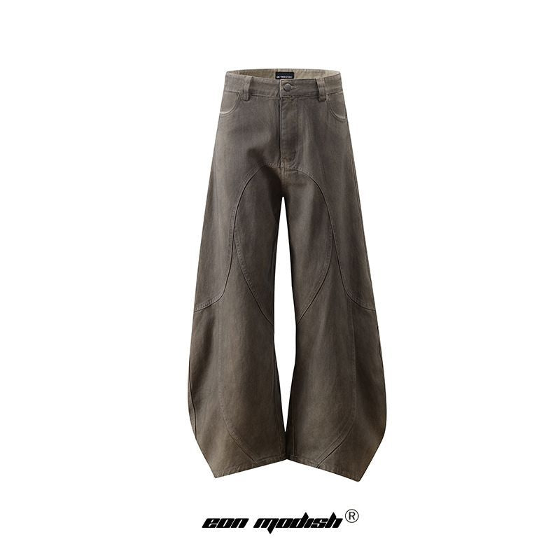 Brown Street Style Slant Cut Mid Waist Casual Trousers For Men