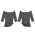 Black And White Stripe Off Shoulder Top Cotton Tee For Women