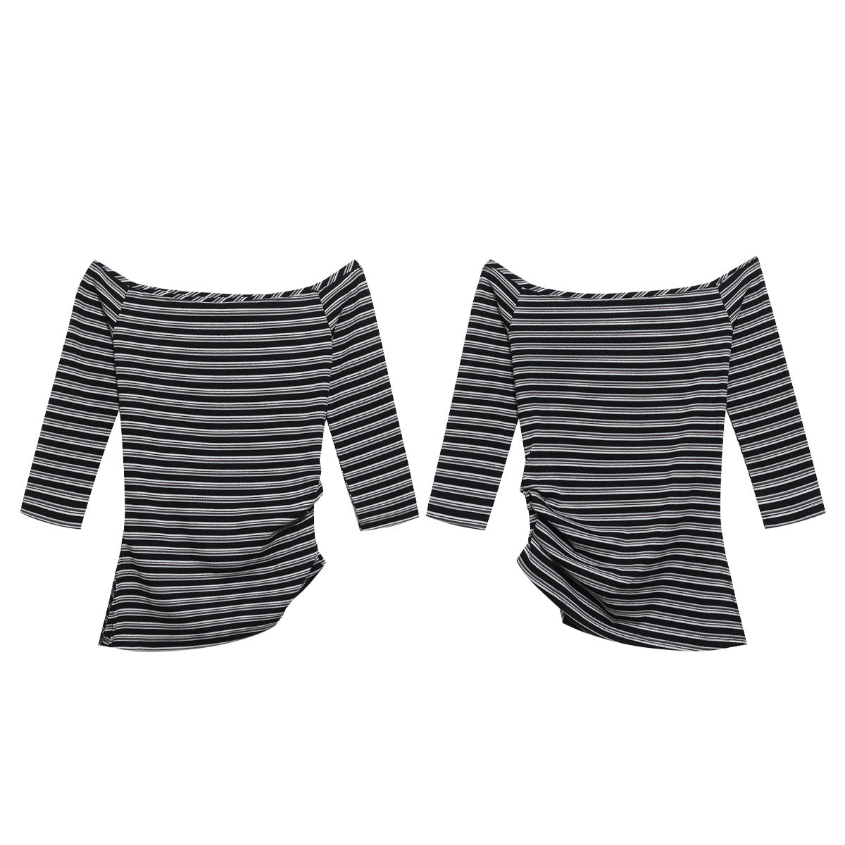 Black And White Stripe Off Shoulder Top Cotton Tee For Women