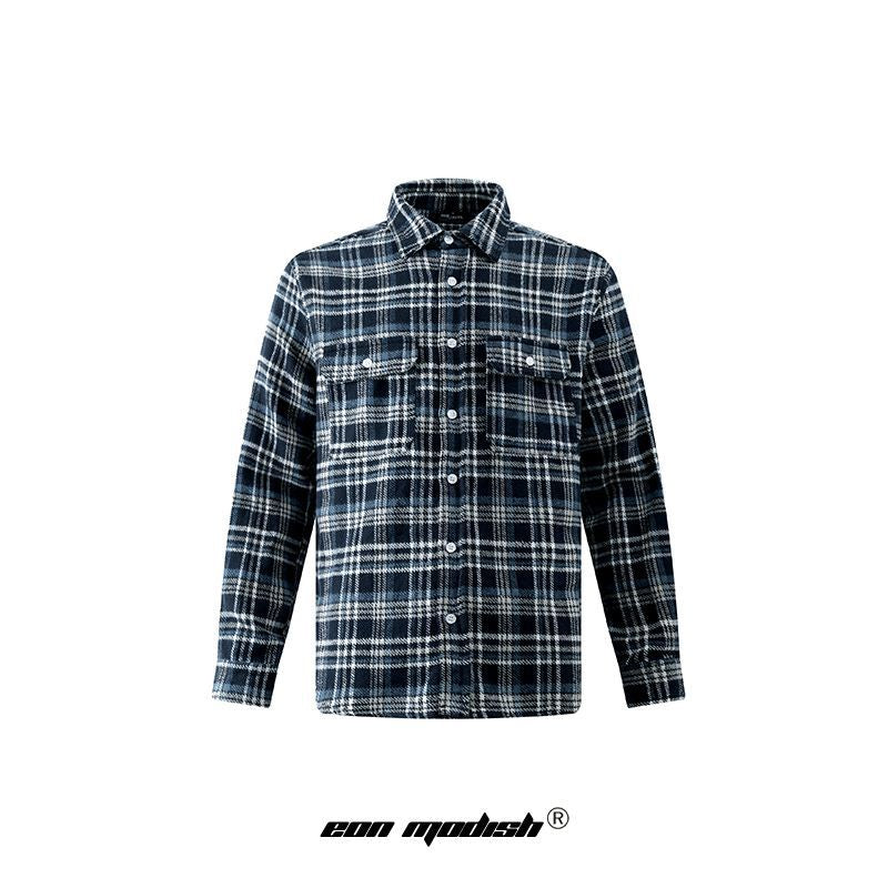 Street Style Plaid Long Sleeve Shirt For Men In Blue