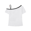 Sexy Cat Print Asymmetrical Shoulder T Shirt With Beaded Straps For Women