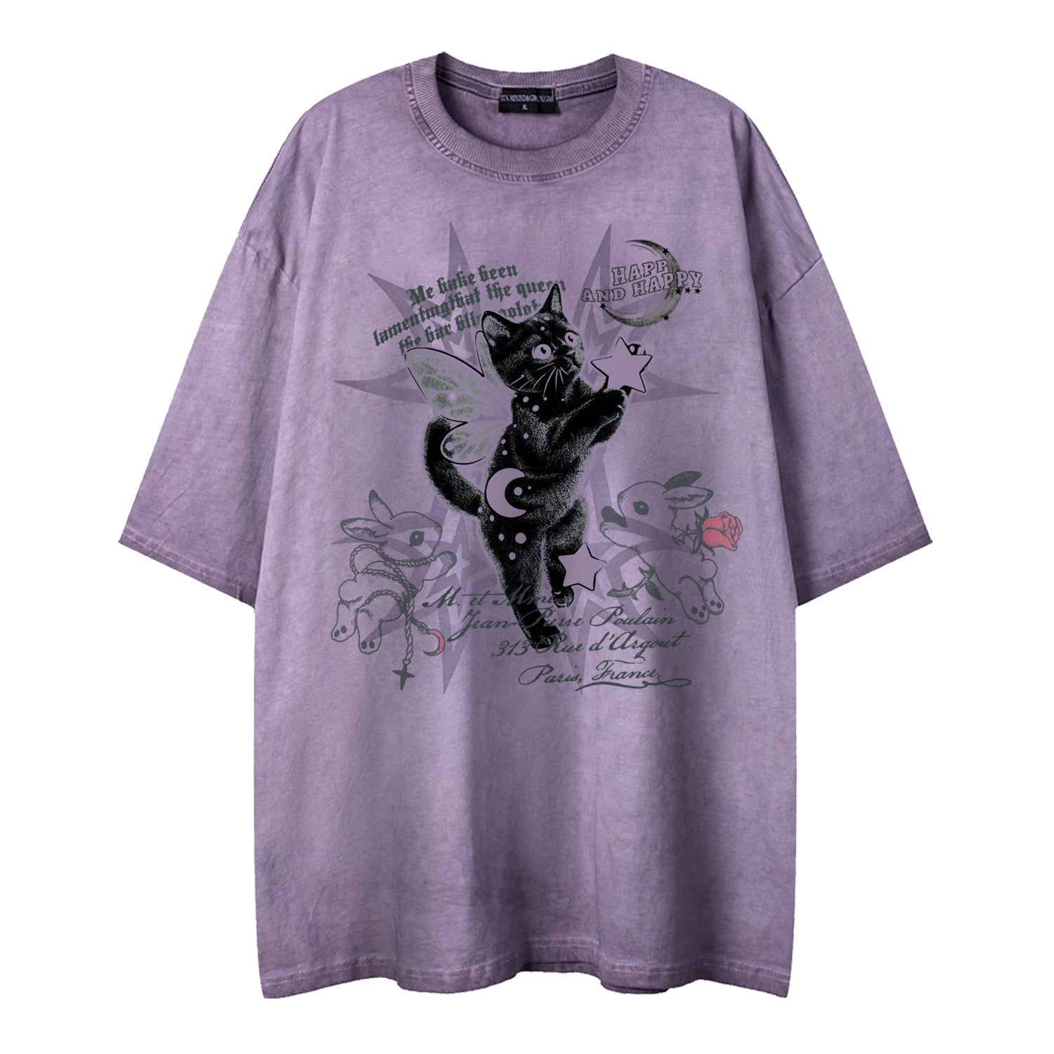 Mens Dreamy Black Cat Print Short Sleeve Cotton Shirt Casual Wear
