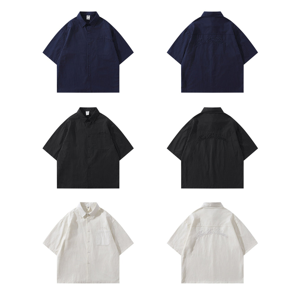 Mens Embroidered Striped Cotton T Shirt With Letter Pattern Casual Loose Fit