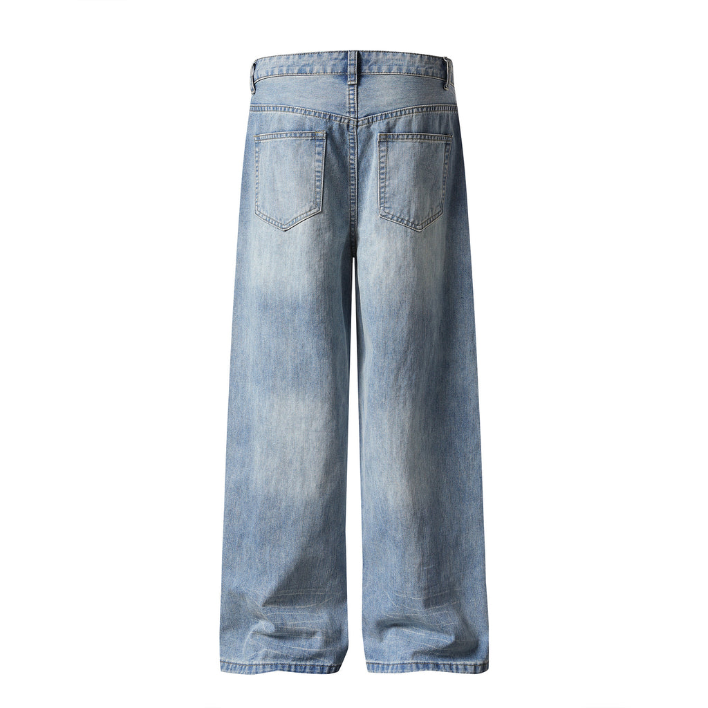 Patchwork Denim Jeans Loose Straight Leg Long Pants For Casual Streetwear