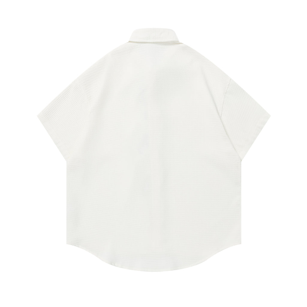 Cute Dog Embroidered Short Sleeve Shirt Cotton Blend National Trend Pattern