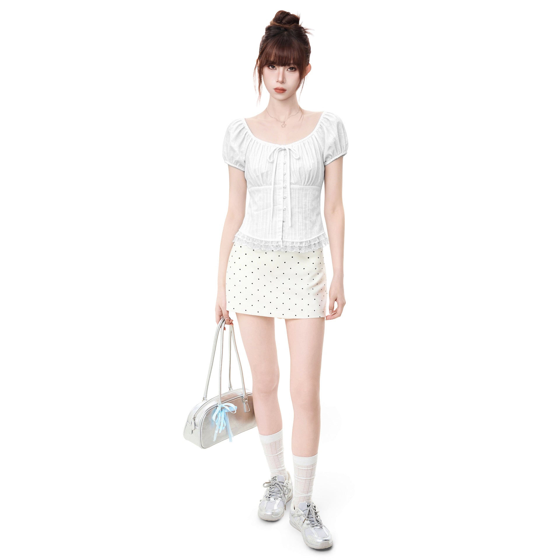 Lace Trim Off The Shoulder Blouse With Puff Sleeves For Women