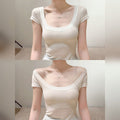 Women Casual U Neck T Shirt Regular Fit Short Sleeve Polyester