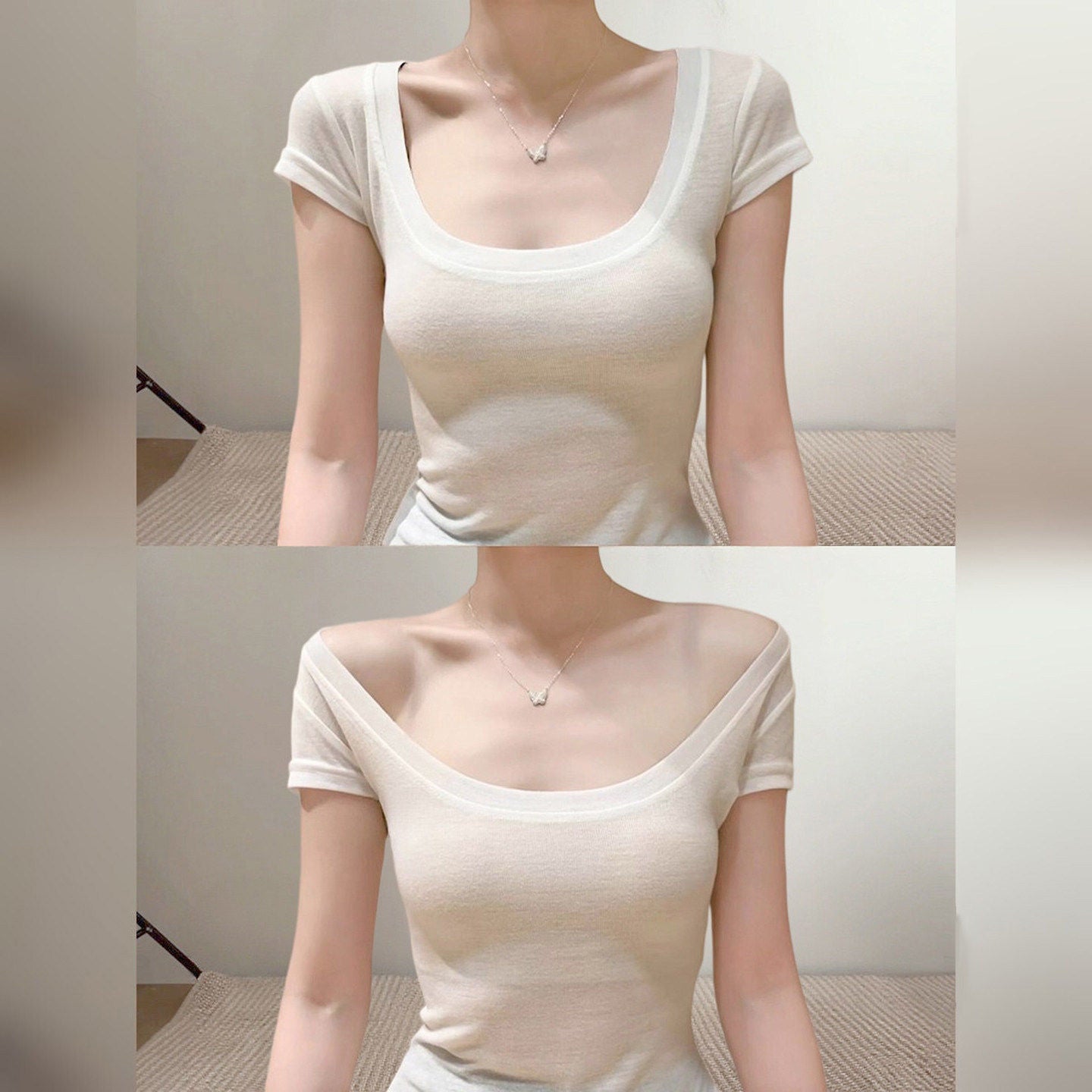 Women Casual U Neck T Shirt Regular Fit Short Sleeve Polyester