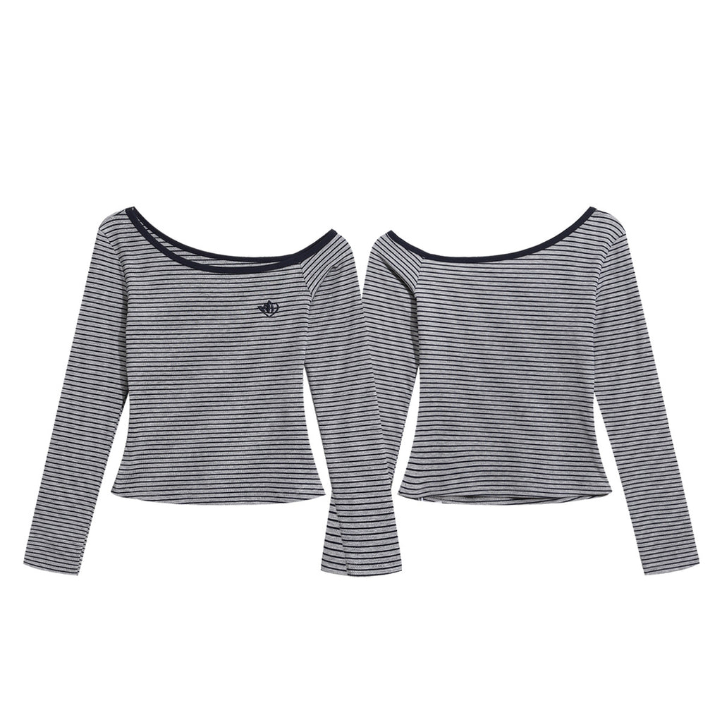 Color Block Cotton Shoulder Top With Trim Unisex Fitted Short Crop Tee