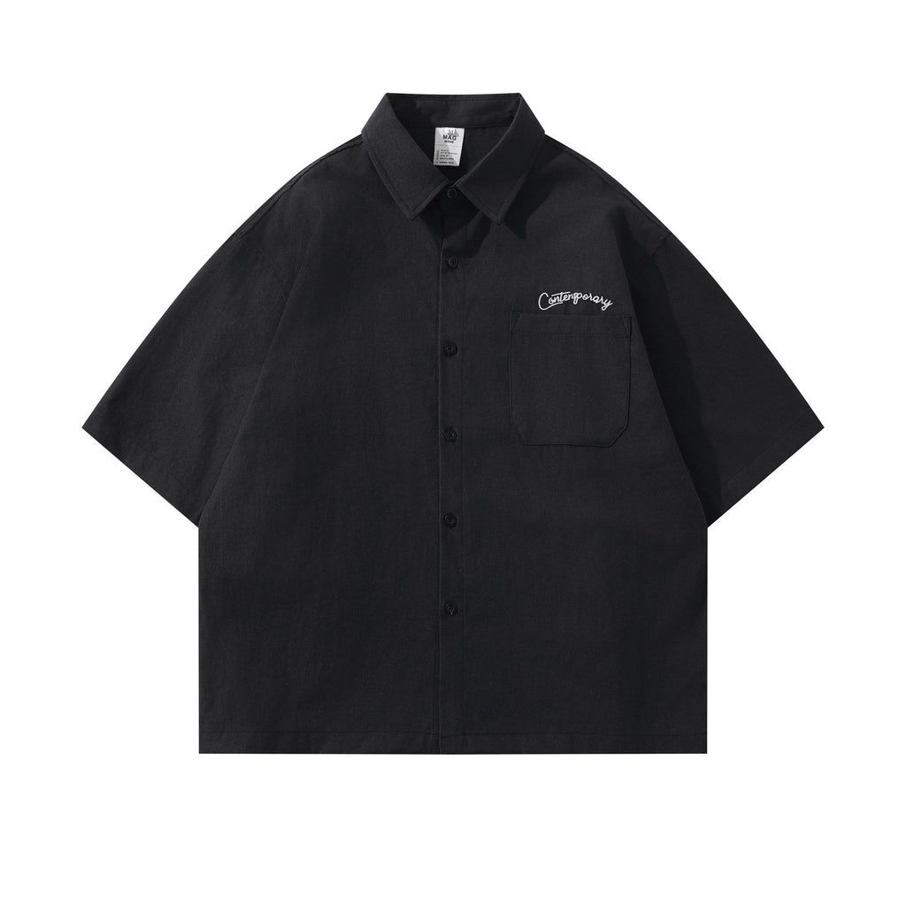 Minimally Embroidered Cotton Shirt T Shirt Loose Fit Turn Down Collar For Men