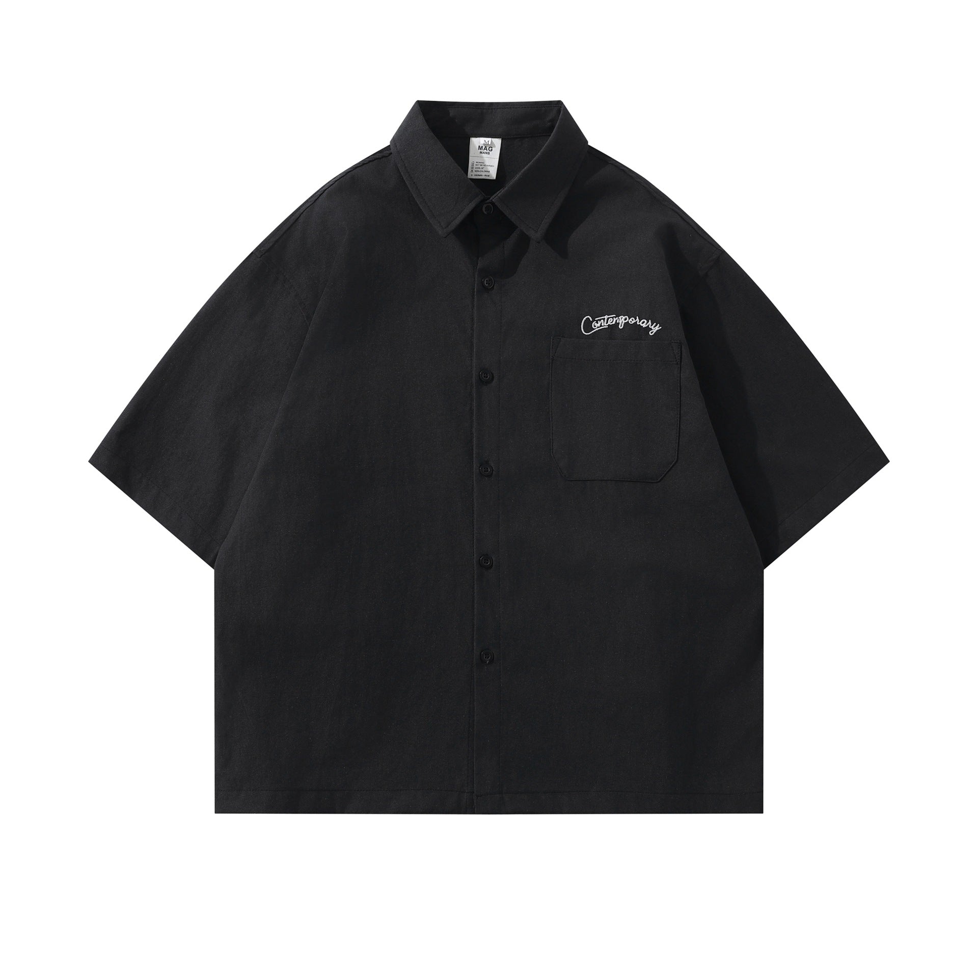 Minimally Embroidered Cotton Shirt T Shirt Loose Fit Turn Down Collar For Men