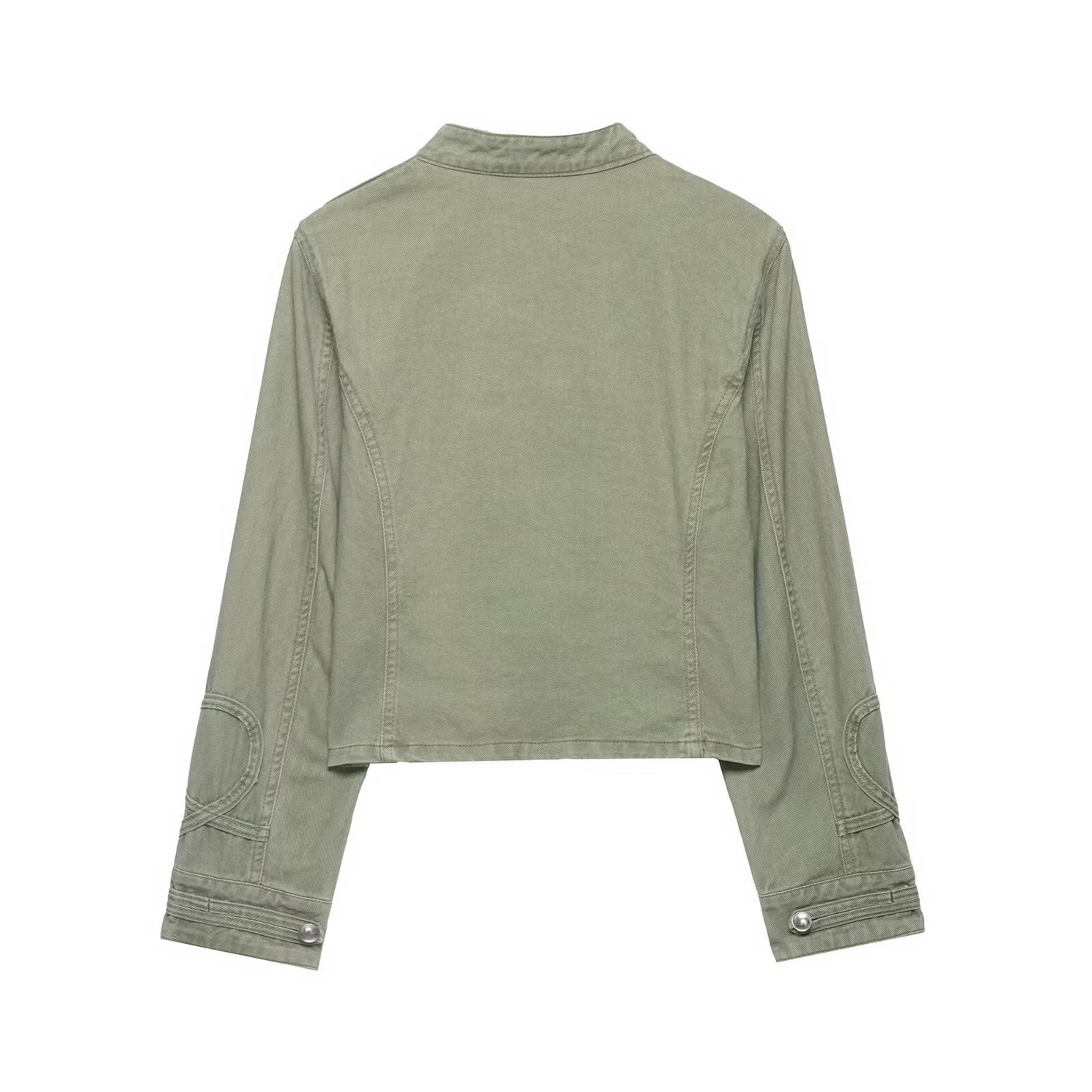 Army Green Women Street Style Slim Fit Button Trim Jacket Double Breasted