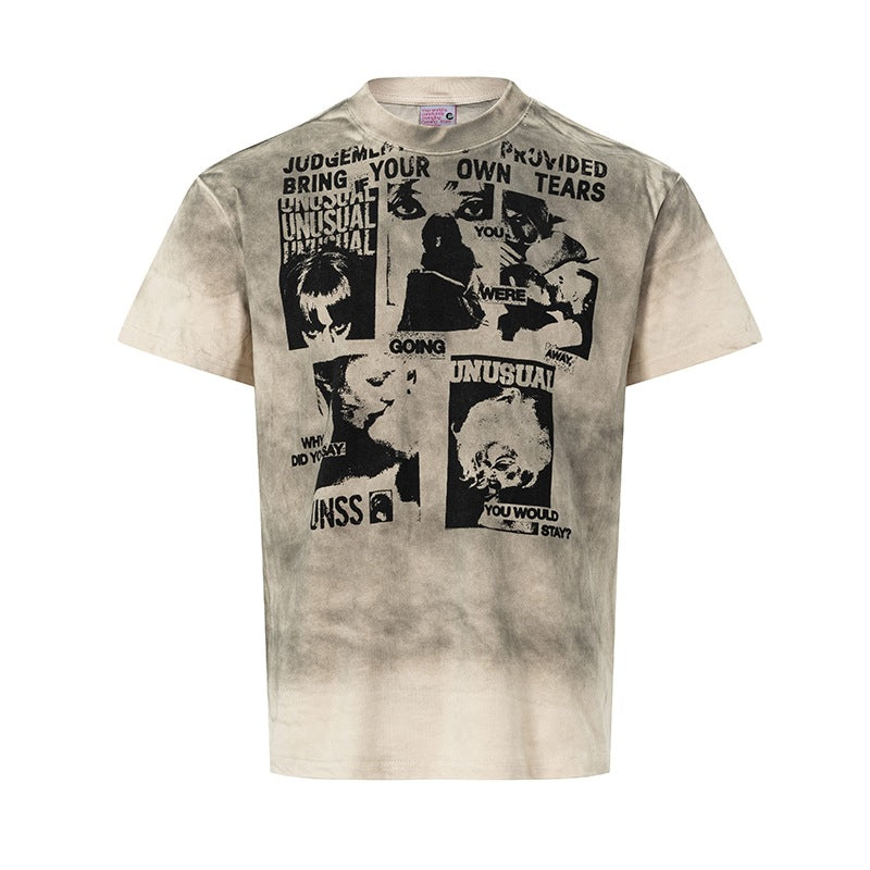 Men's Antique Character Floral Print Short Sleeve Cotton Blend Shirt