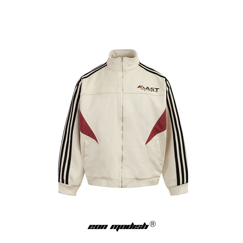 Colorblock Spliced Jacket Apricot Sapphire Blue Street Style