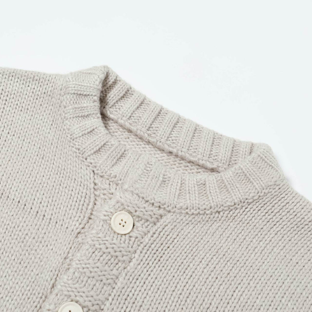 Street Style Versatile Knit Cardigan Light Gray Round Neck Long Sleeve