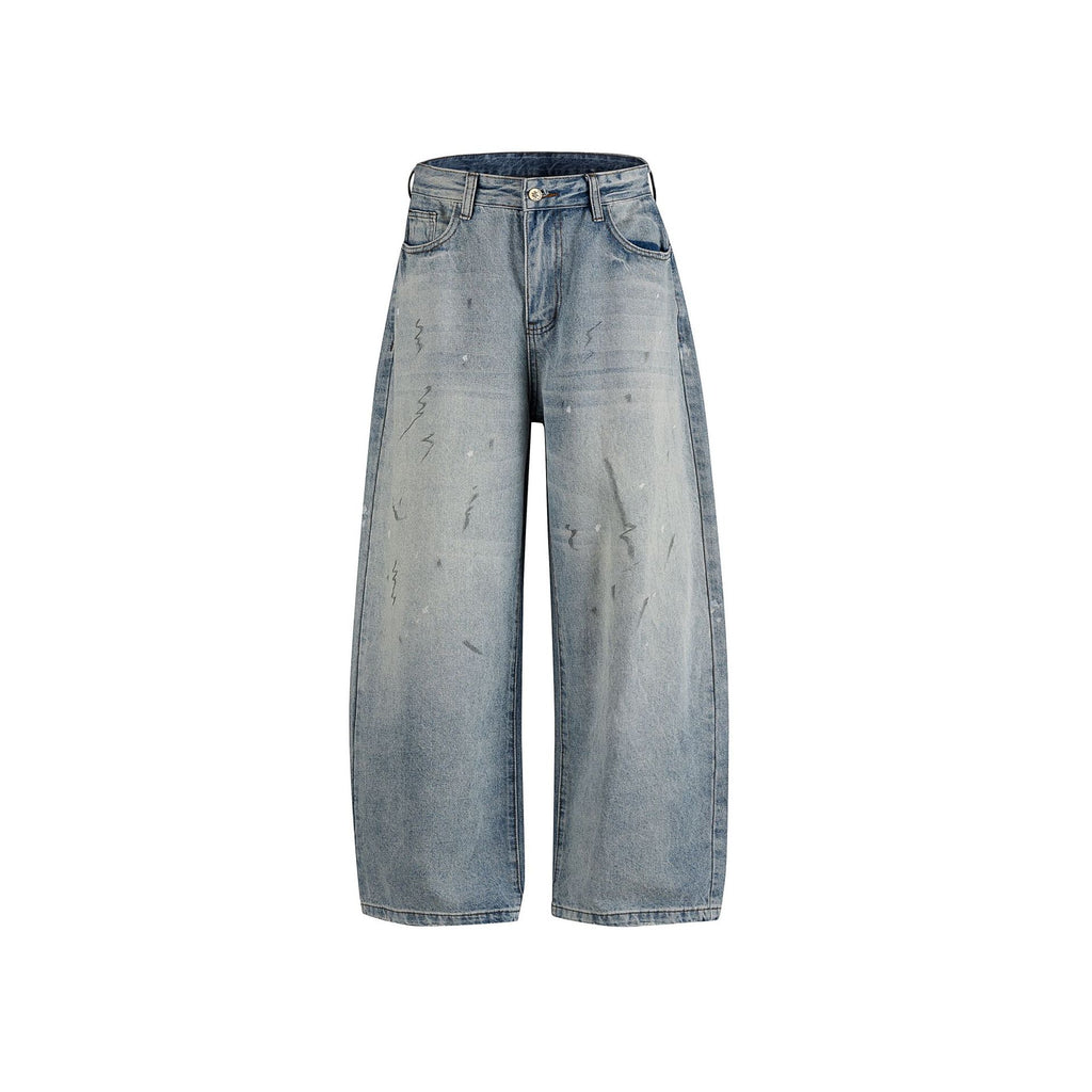 Mens Street Style Washed Denim Long Pants Loose Fit Casual