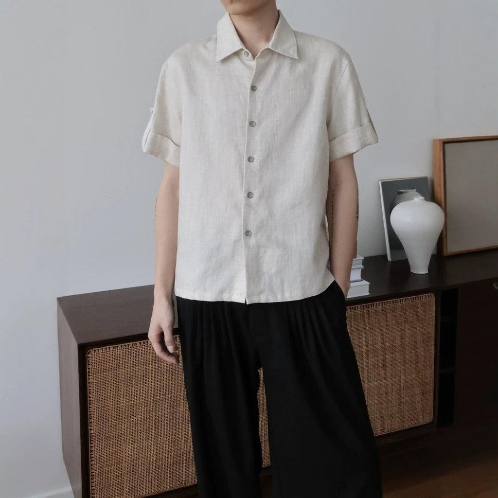 Linen Lyocell Short Sleeve Shirt With Button Front Classic Fit